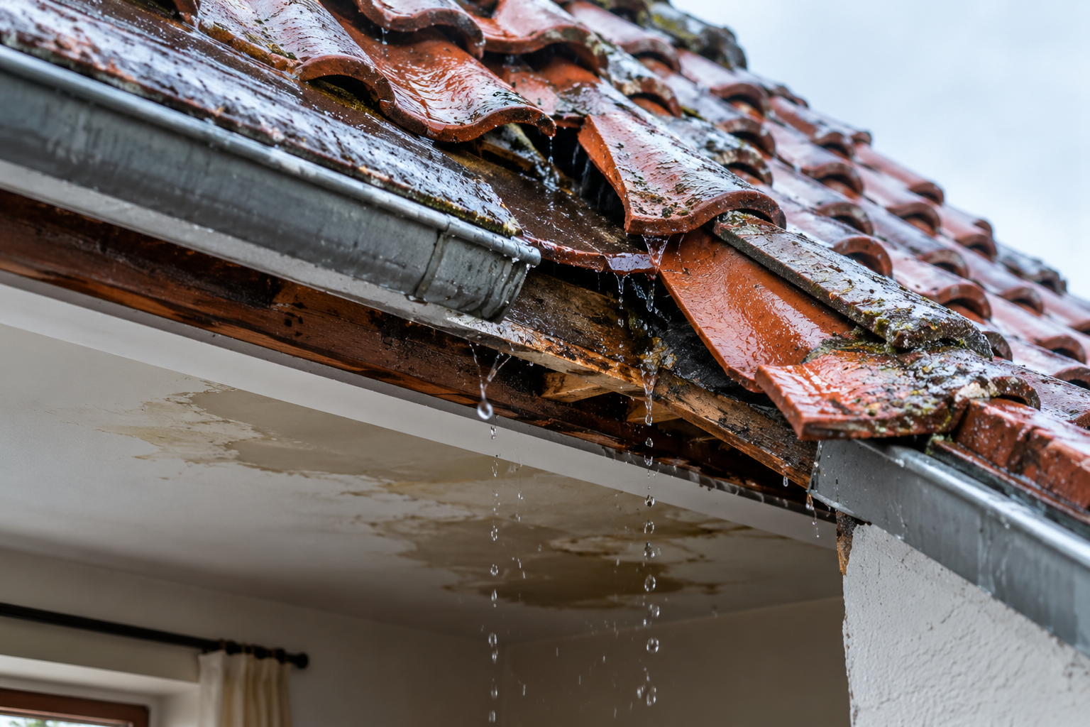 fuite de toit sous la pluie